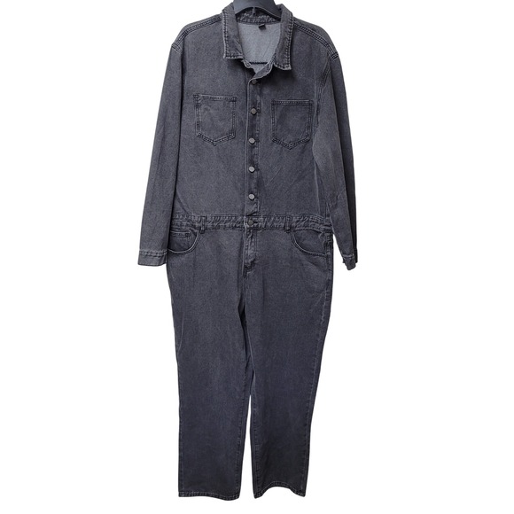 MANFINITY Denim Mechanic‎ Overalls Coverall Long Sleeve Black Faded 2XL - Picture 1 of 6